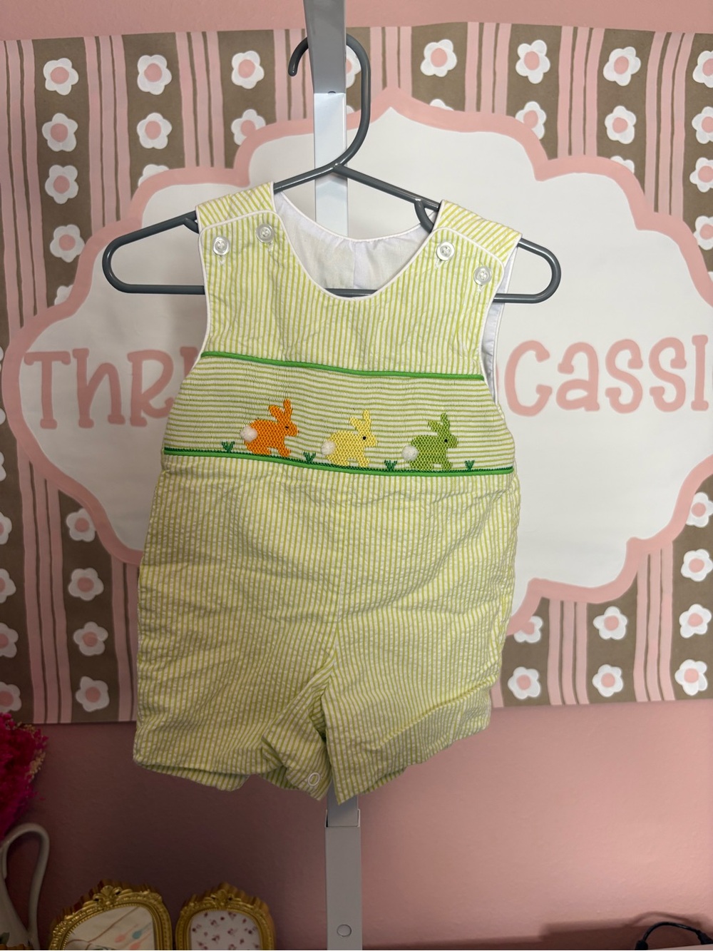 Krewe yellow Striped Bunny Embroidered smocked Romper - Kids